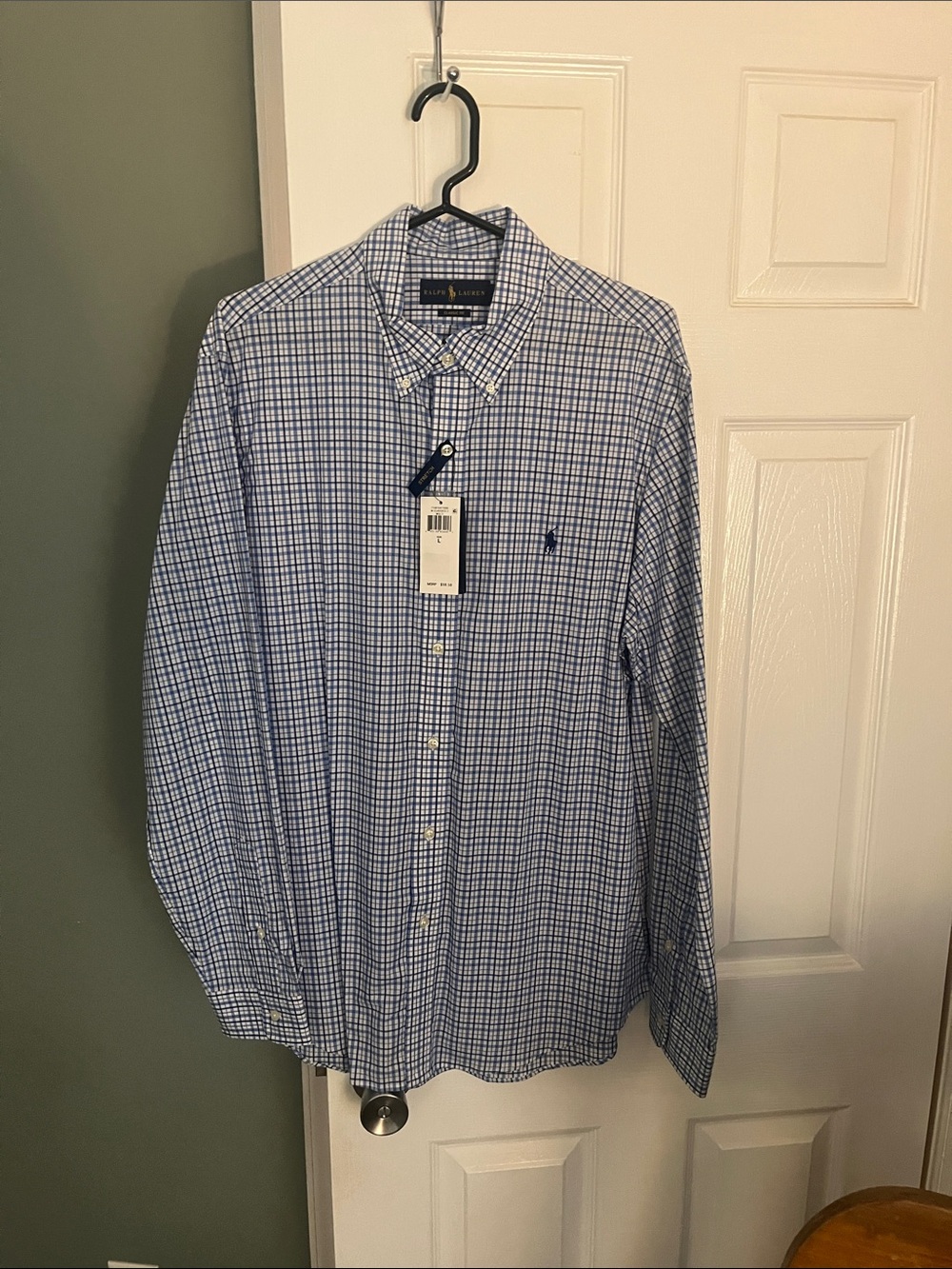 Polo by Ralph Lauren Blue and White Check Button-Down Dress Shirt NWT